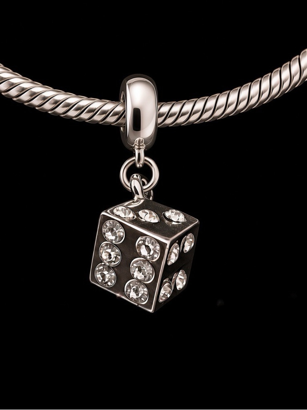 Silver Rhinestone Dice / Die Charm – Pandora Compatible